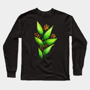 Abstract Watercolor Green Plant With Orange Berries Long Sleeve T-Shirt